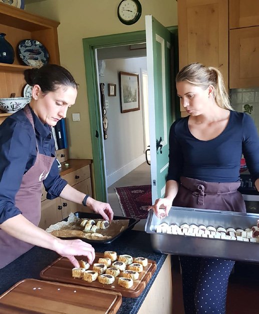 Team preparing canapes in kitchen
